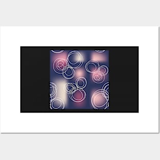 White abstract circle flowers on blurry rectangles Posters and Art